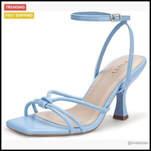 Women's Square Toe Strappy Heeled Sandals with Ankle Buckle Strap